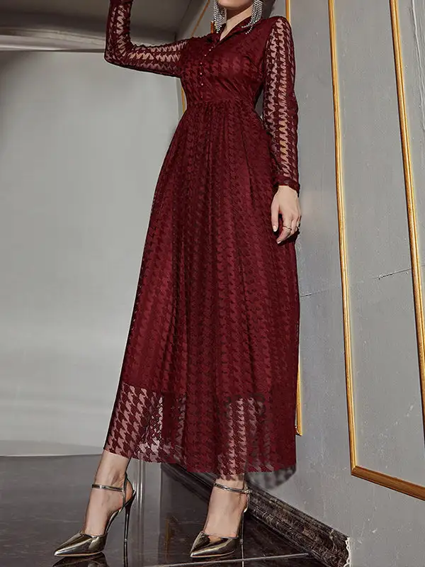 High Buttoned Long Neck Maxi Dress