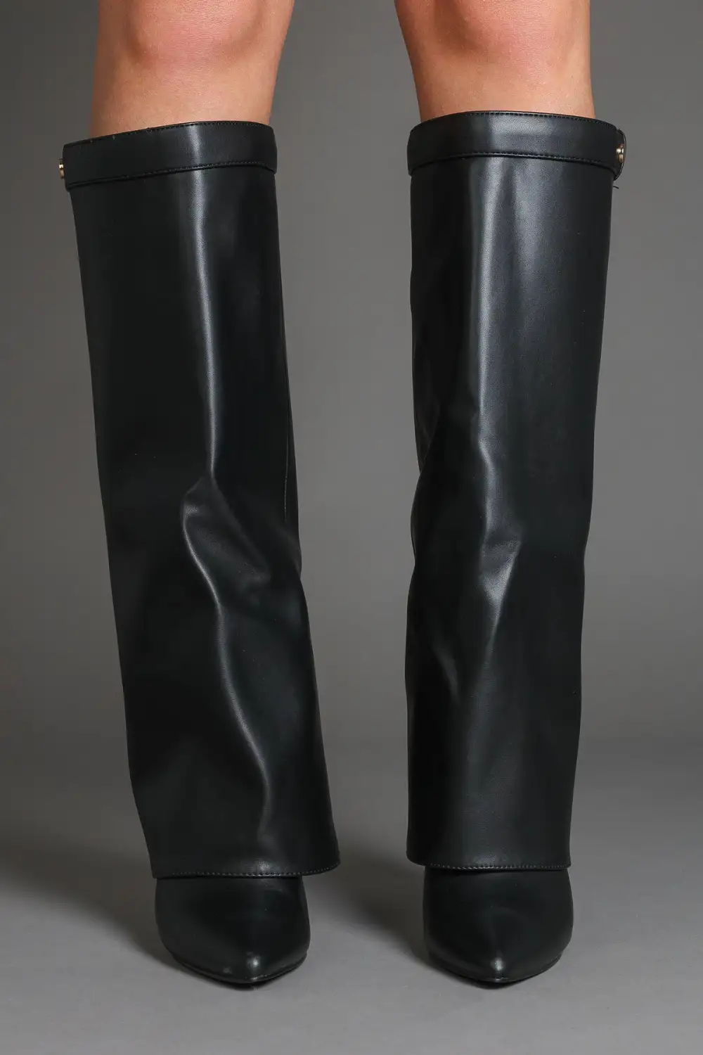 Western Inspired Stiletto Slouch Fold-Over Pointed Toe Knee High Boots