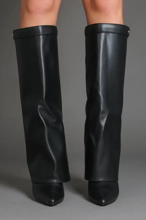 Western Inspired Stiletto Slouch Fold-Over Pointed Toe Knee High Boots