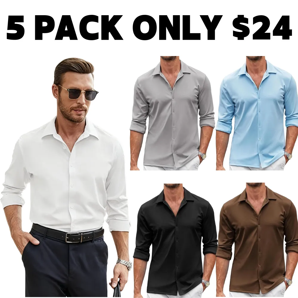 Men's Shirt Wrinkle Free Dress Shirt Long Sleeve Button Menswear