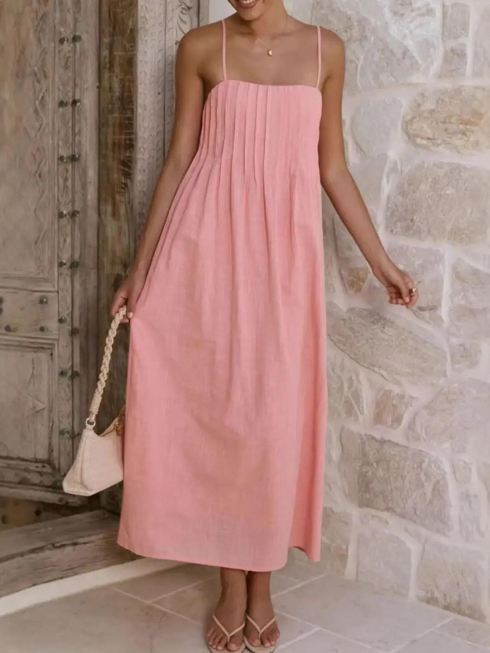Polished Detail Pleated Midi Dress