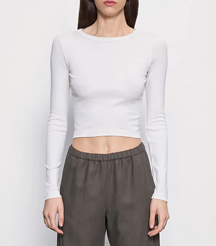 Baby Rib L/S Cropped Top Pearl Grey