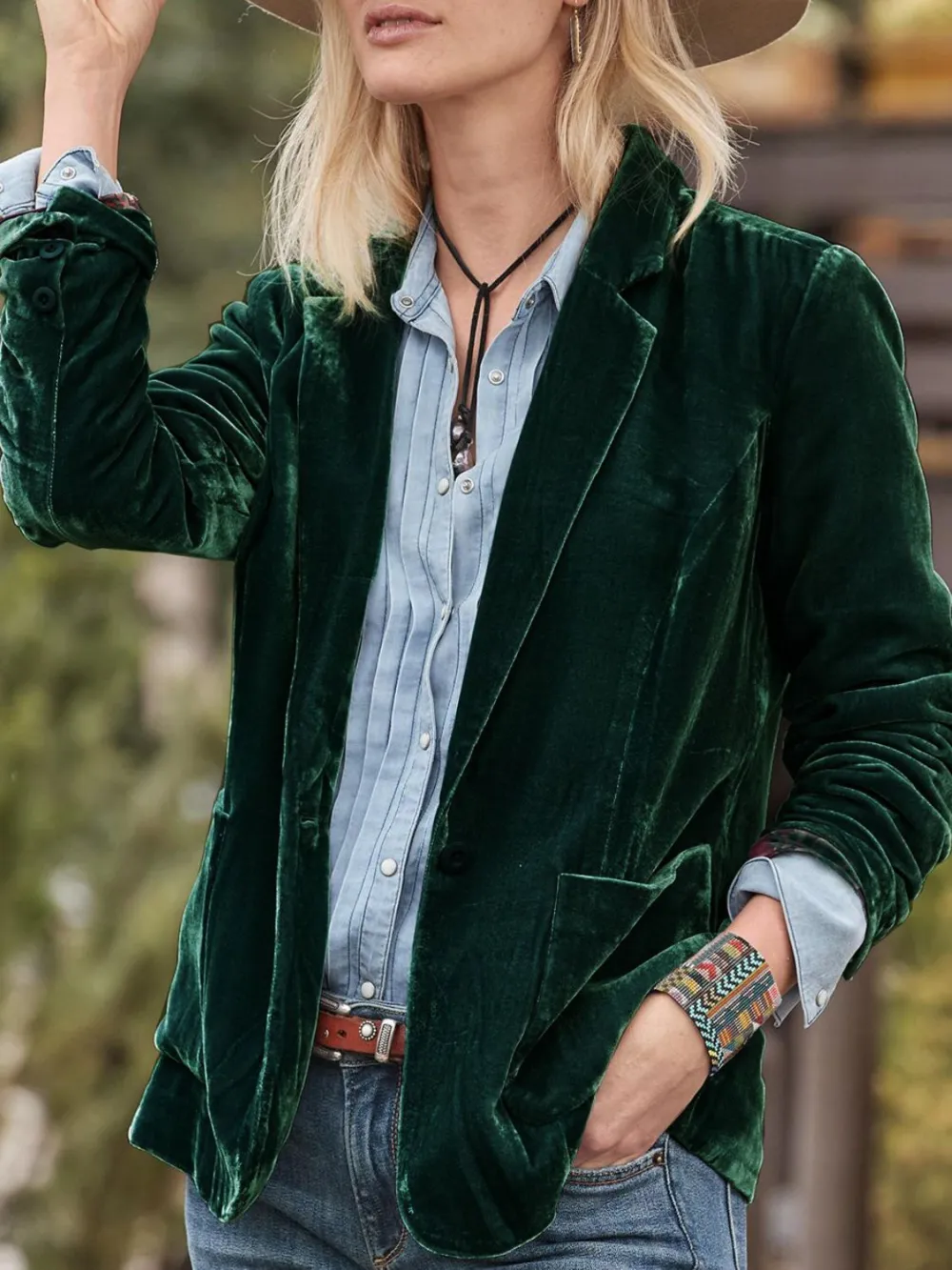 Refined Button-Up Lapel-Collar Blazer