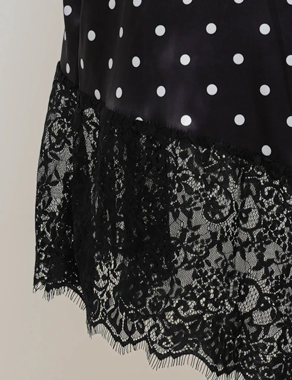 Romantic Polka Dot Satin Irregular Lace Hem Midi Skirt