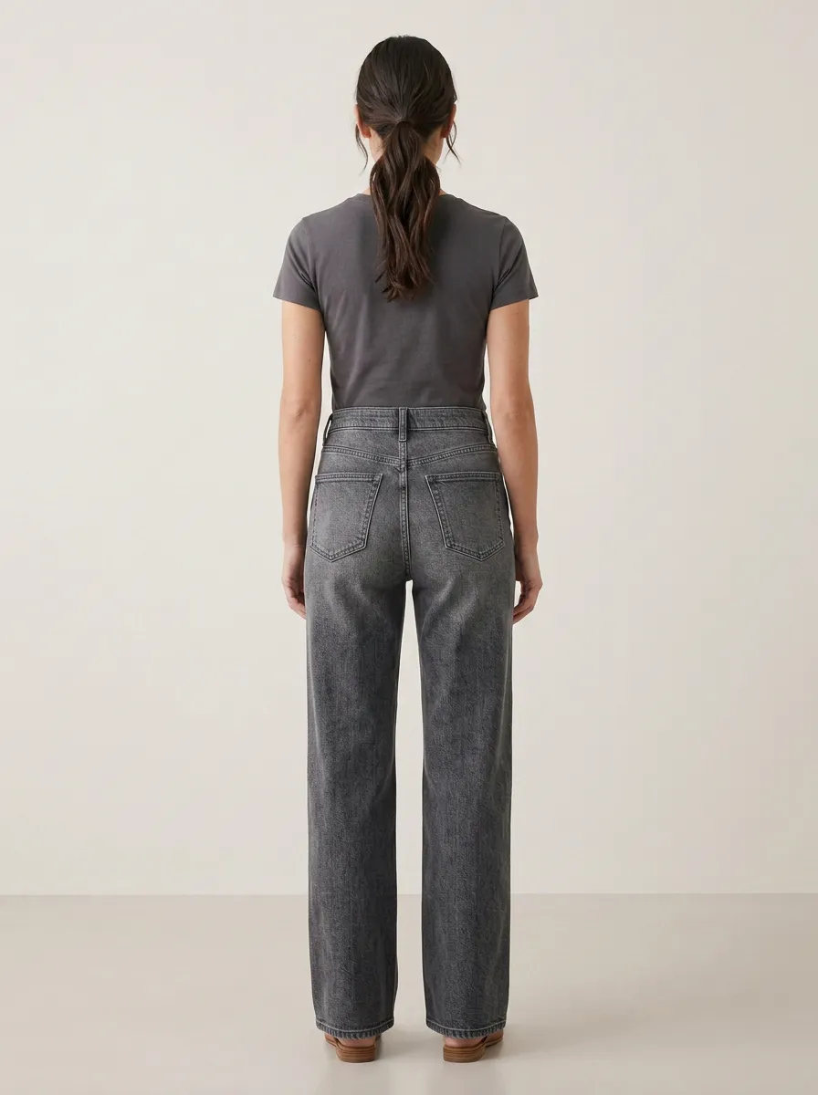 Classic-Profile High-Rise Wide-Leg Washed Denim Jeans