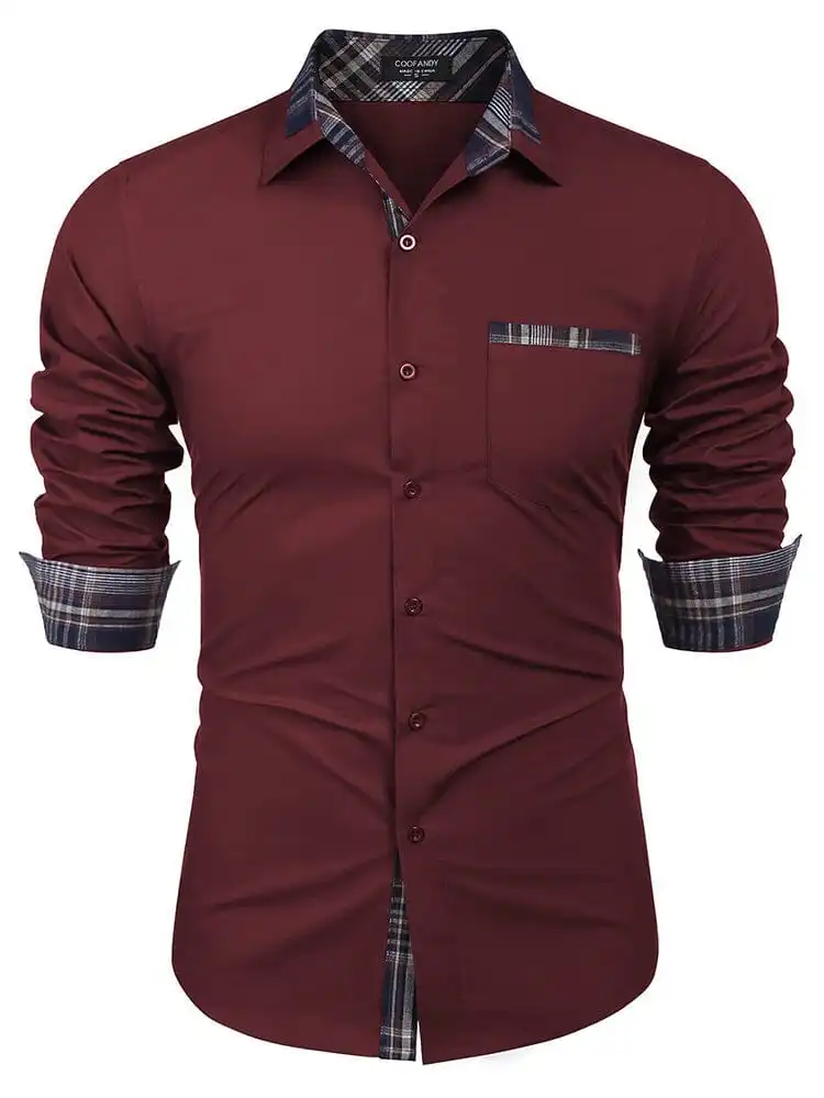 Cotton Plaid Collar Button Down Shirt