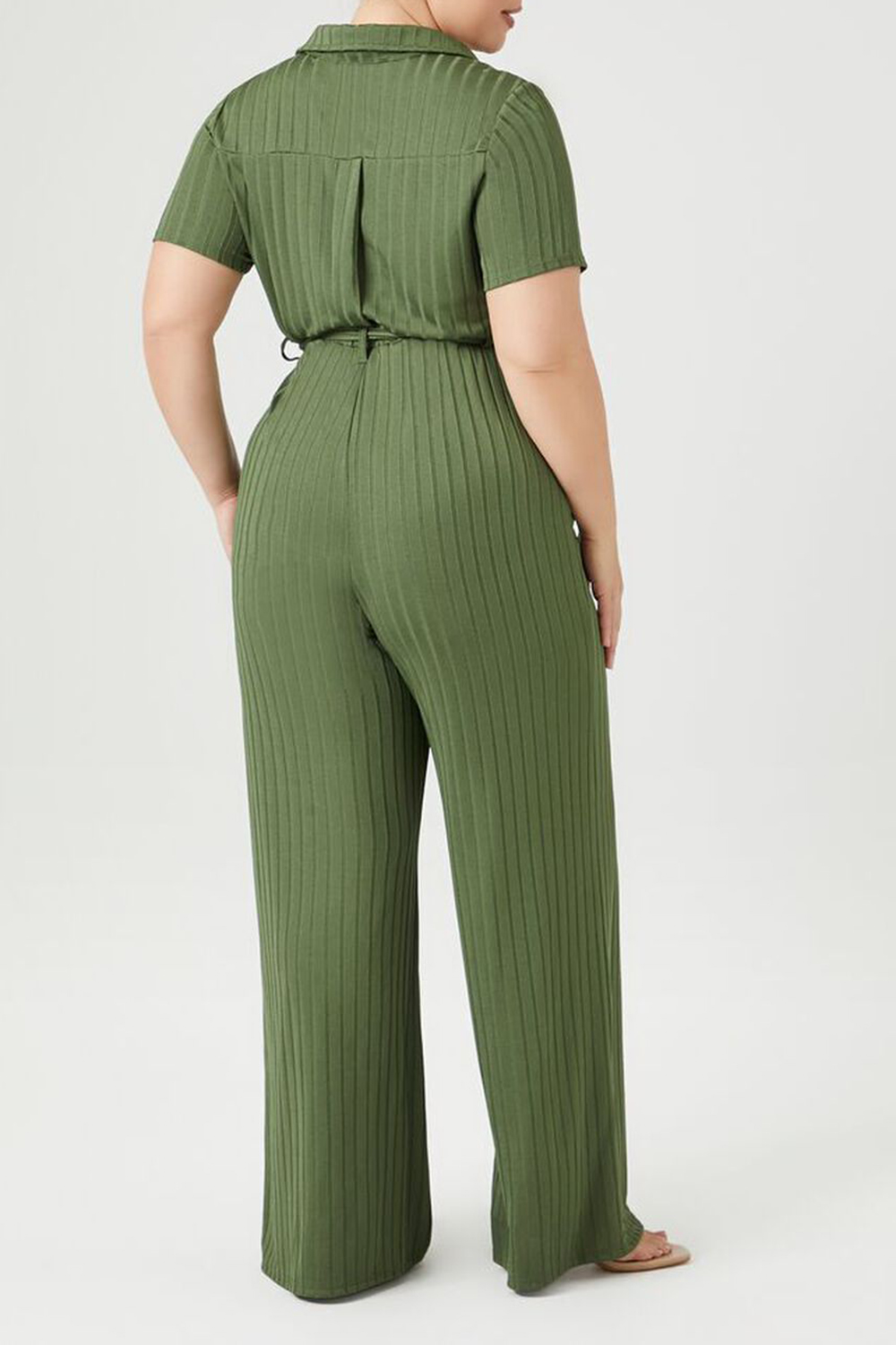 Plus Size Ribbed Wide-Leg Jumpsuit