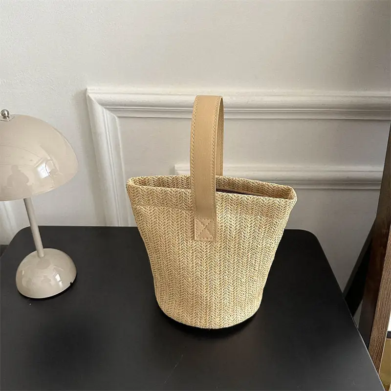 Straw Woven Bucket Everyday Carry Handbag