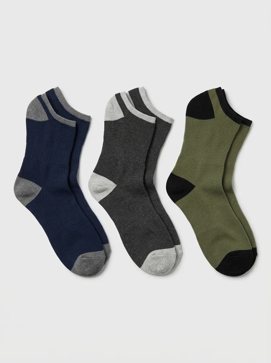Men's Three-Pair Colorblock Cuff Ankle Sock Set
