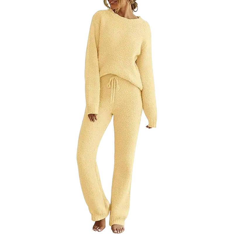 Womens Fuzzy Fleece Long Sleeve 2 Piece Loungewear Outfits Sweater Pants Pajama Sets
