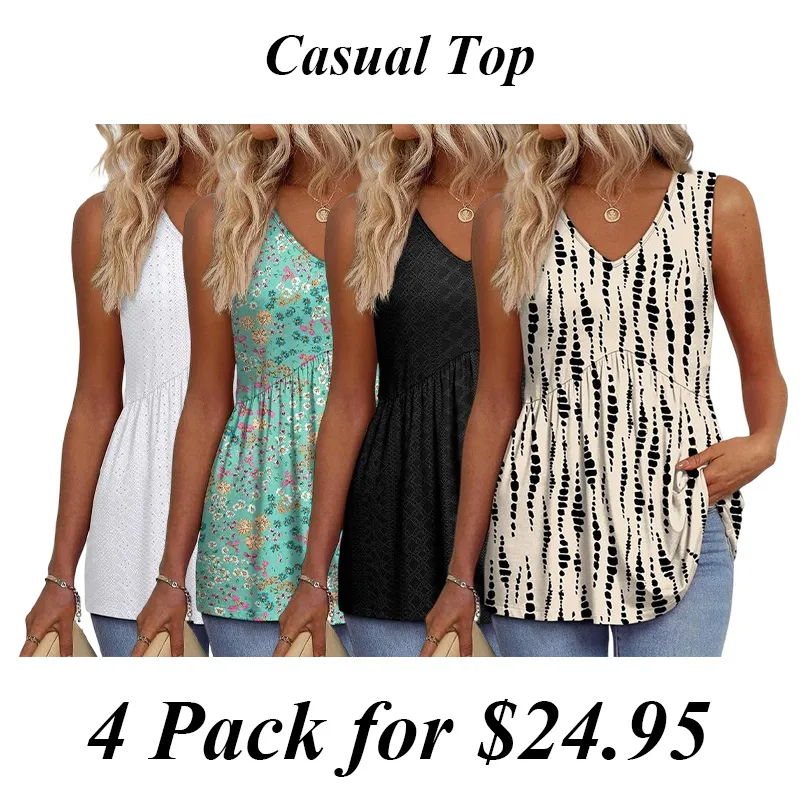 Womens Tank Tops 2025 Flowy Peplum Tops For Women Dressy Sleeveless V Neck Babydoll Tank Tops