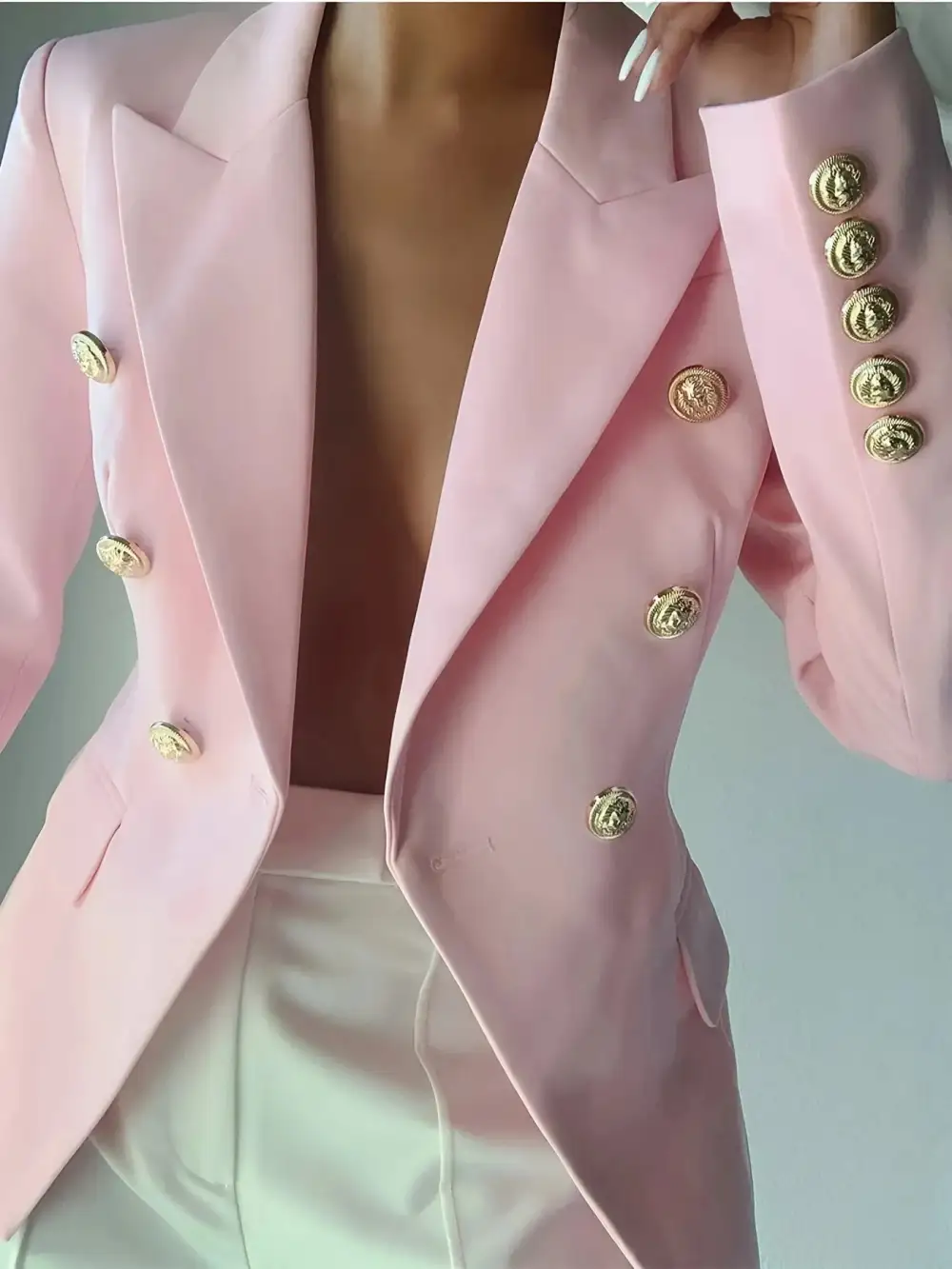 Double-Breasted Lapel-Collar Blazer