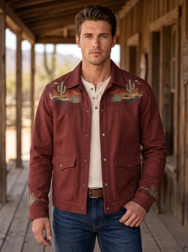 Men's Western Cactus Desert Landscape Jacket