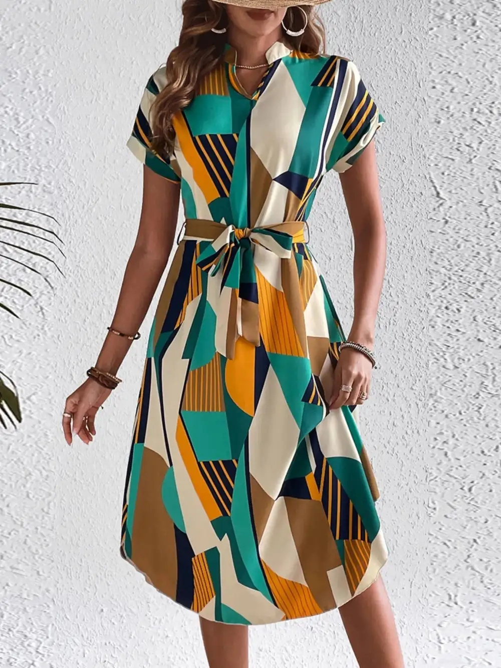 Easy Fit Tie Waist Short Sleeve Dress