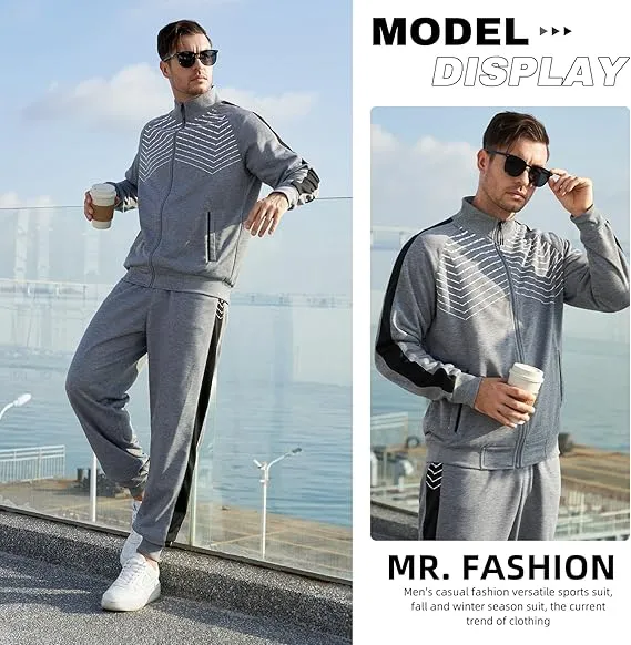 Leading The Better Life Men'S Sweat Suit 2 Piece Outfit Casual Contrast Sports Jogging Tracksuits Set