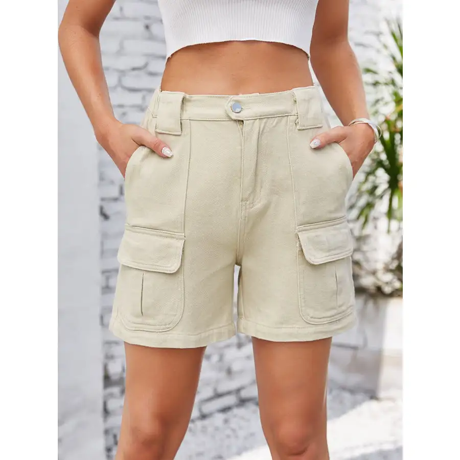High Waist Washed Denim Shorts