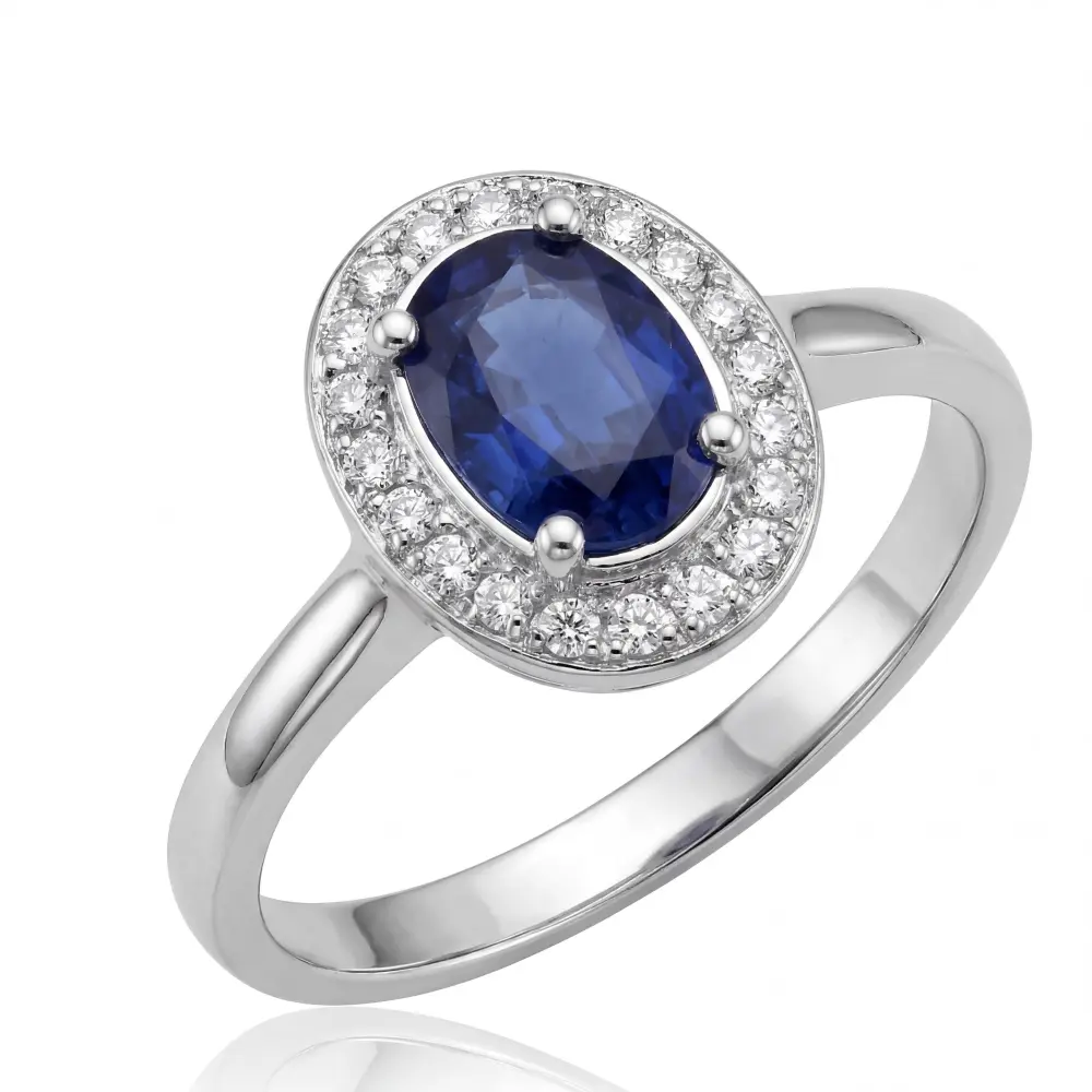 Simulated Sapphire Oval Halo Ring