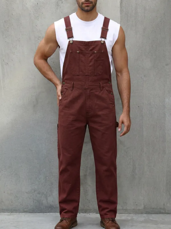 Men's Casual Olive Green Cotton Denim Overalls