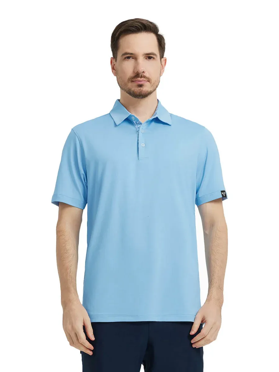 Men'S Designed Collared Solid Performance Polo