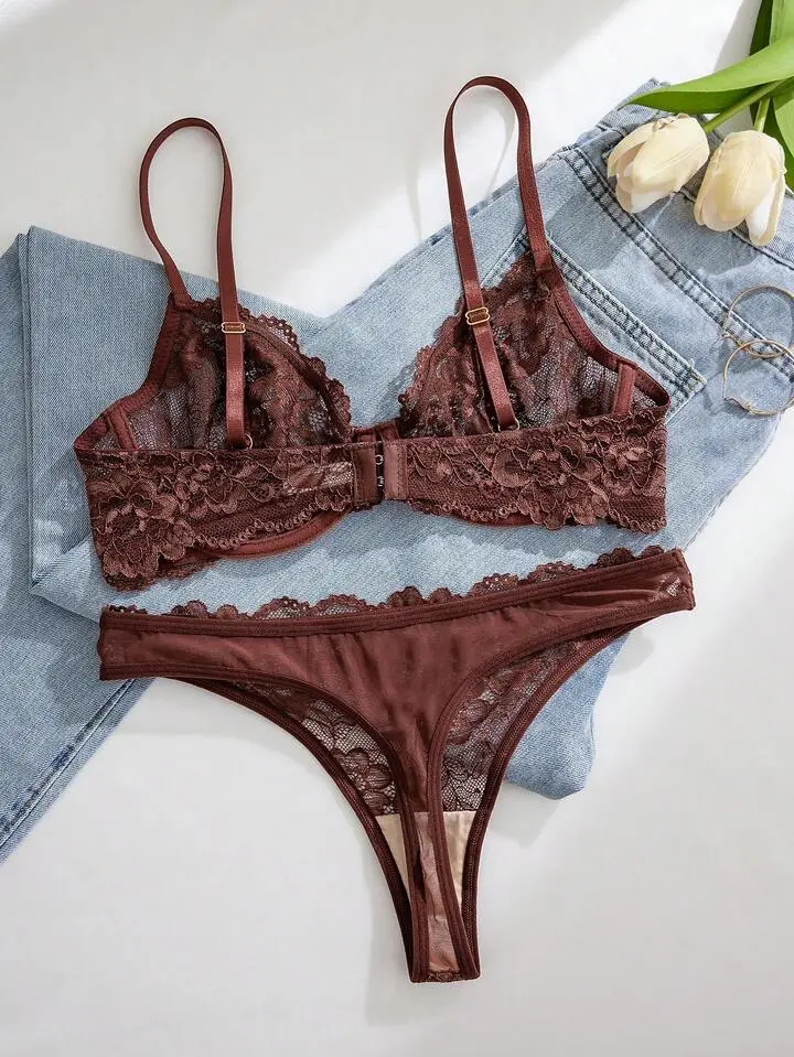 Delicate Lace Sheer Bra And Panty Set