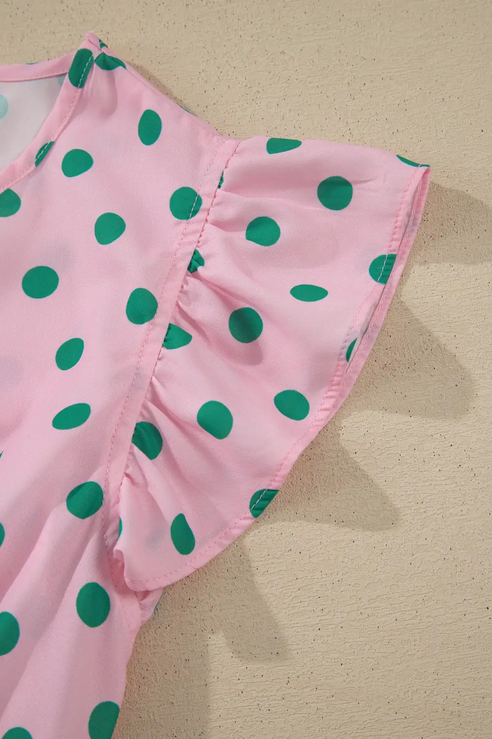 Ruffled V-Neck Dot Print Blouse
