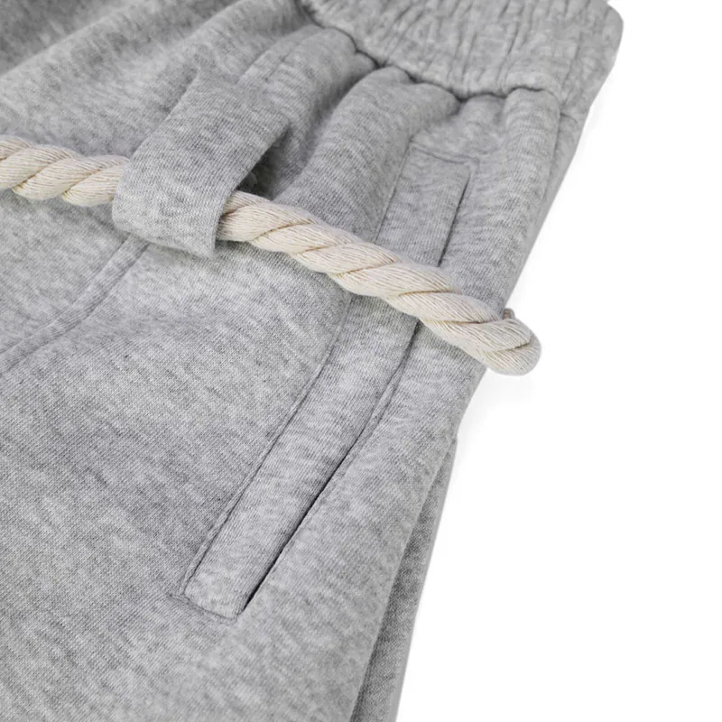 Grey Rope-Detail Curved Cotton Pants