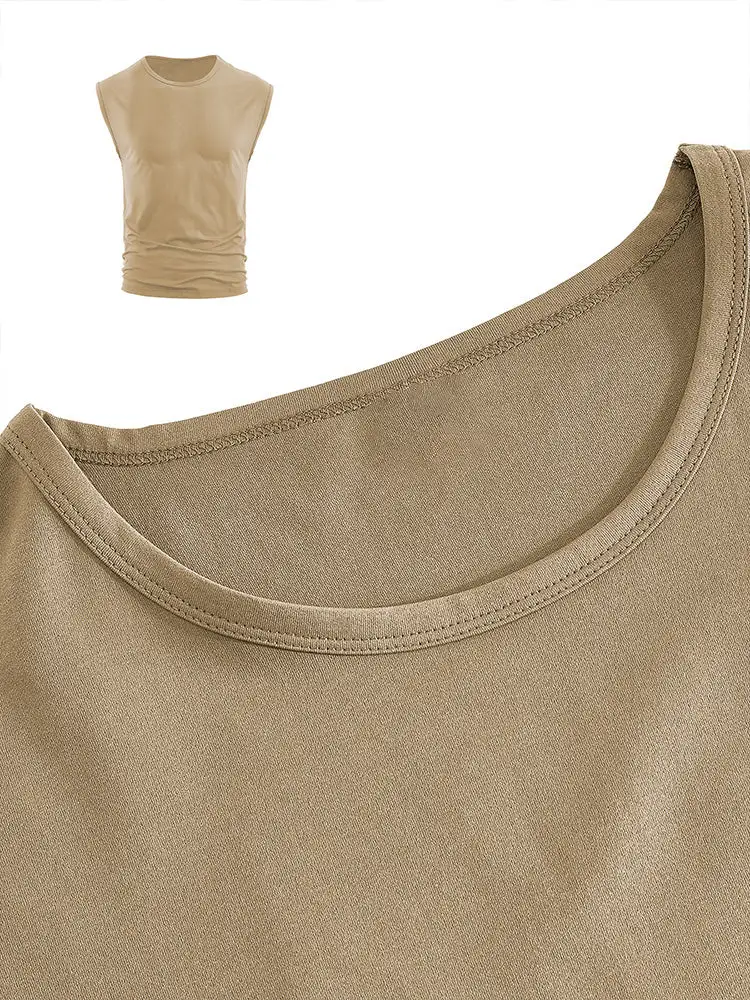 S Minimalist Drop Shoulder Sleeveless Tee Tank Top