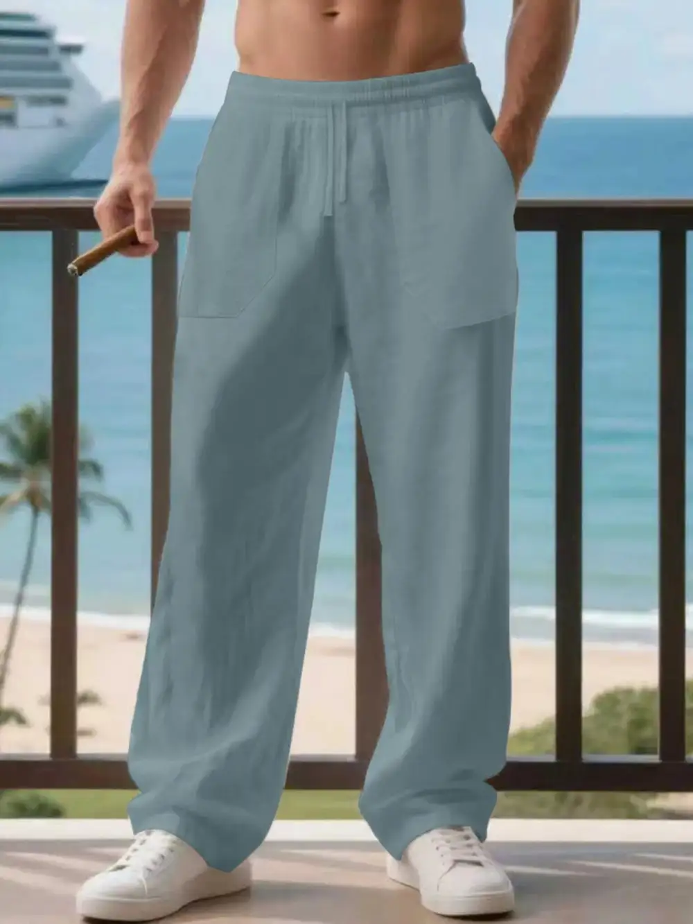 Men's Full Size Casual Loose Linen Pants Plus