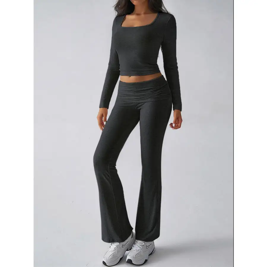 Square Neck Long Sleeve Top and Pants Set
