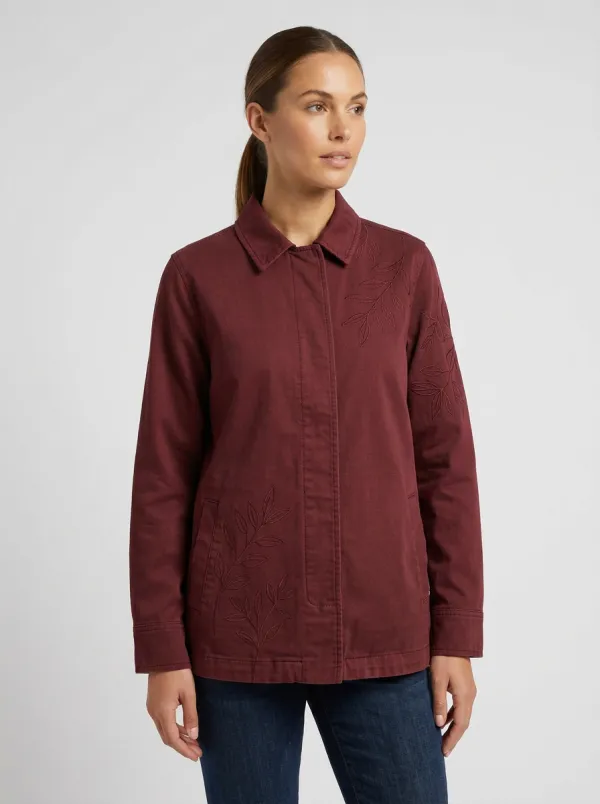 Women's Olive Leaf Embroidered Printed Jacket