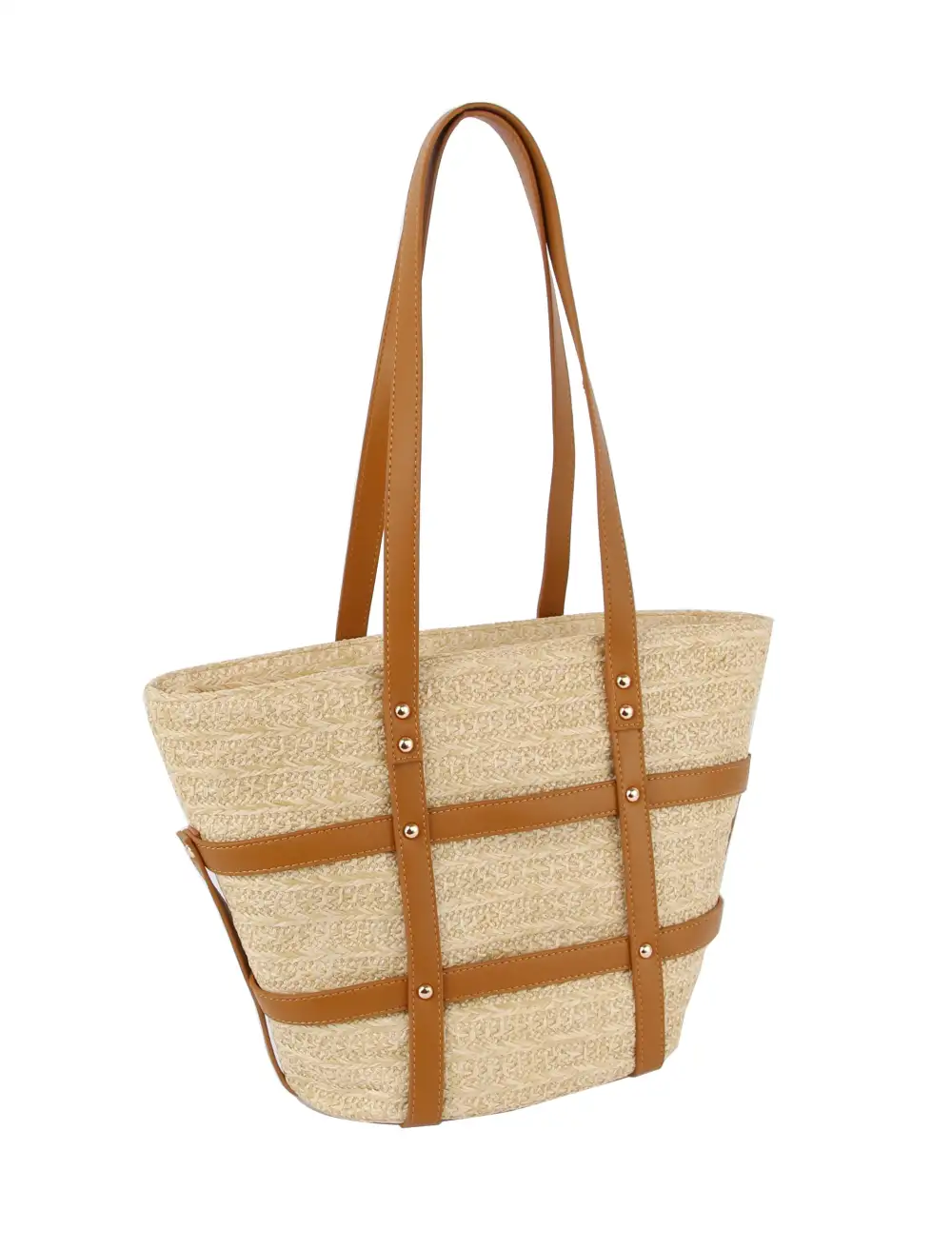 Woven Pocketed Faux Leather Tote Bag
