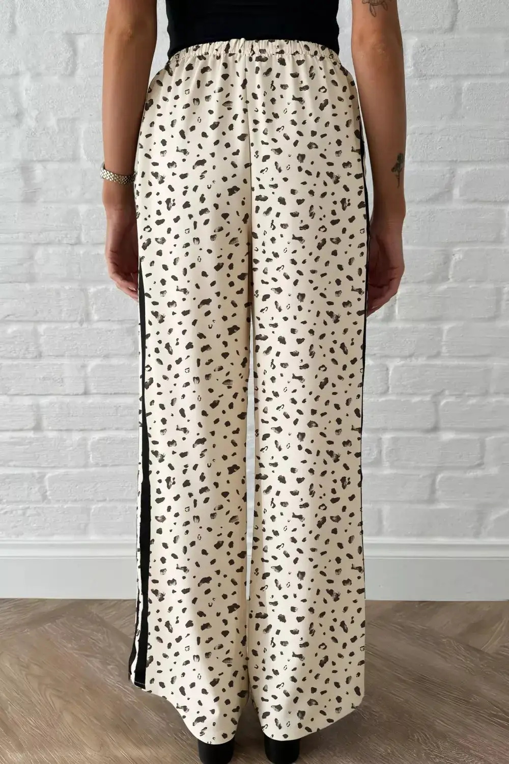 Leopard Print Side Stripe Detail Loose Drawstring Pants
