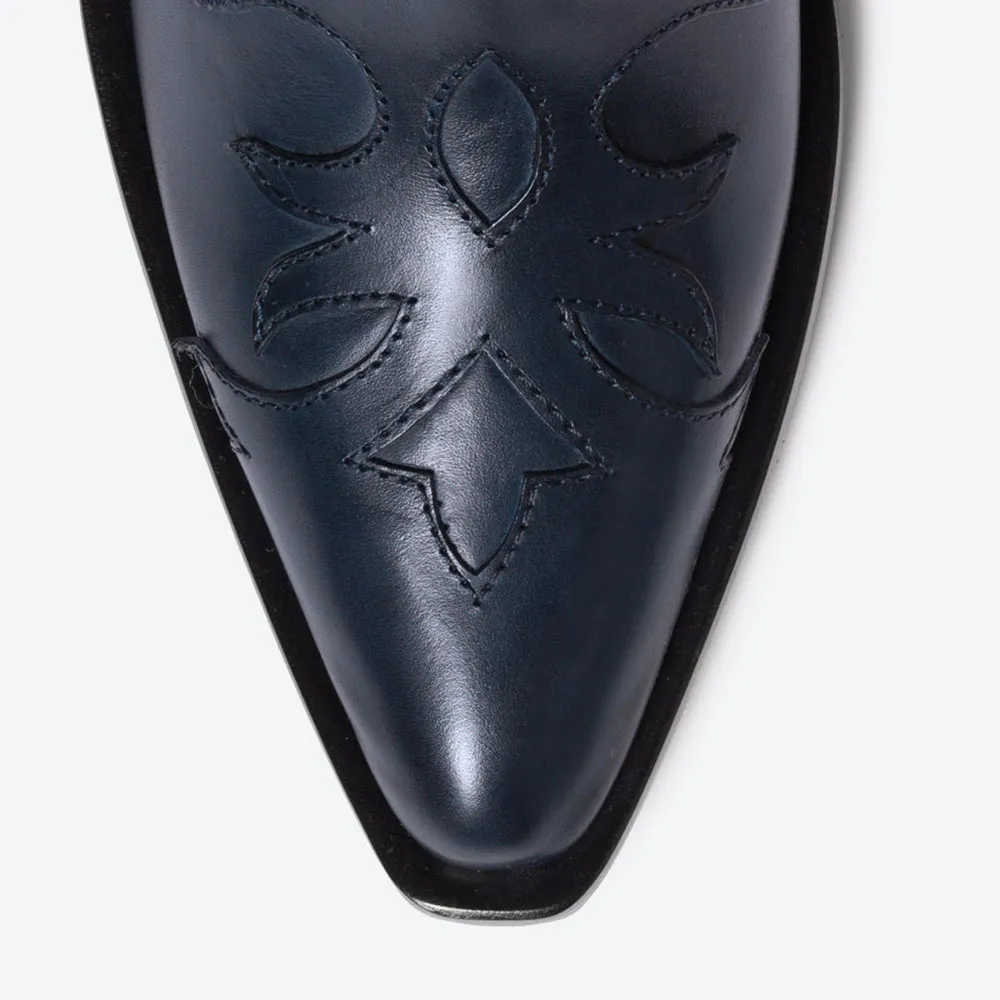 Faux-Leather Side-Zip Zip-Up Pointed-Toe Western Boots