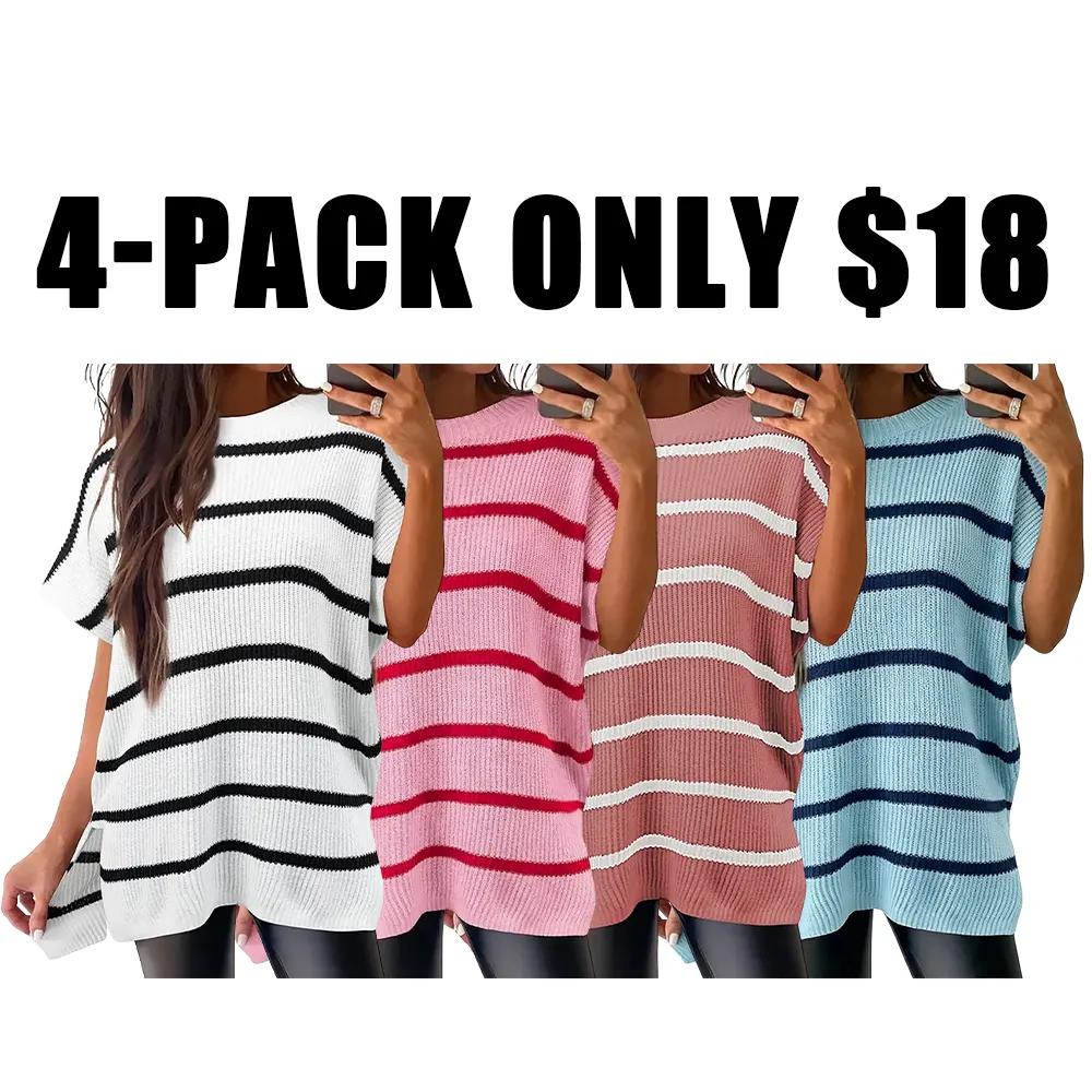 🔥Hot Sale💥 - Women's Round Neck Batwing Short Sleeve Loose Knit Top