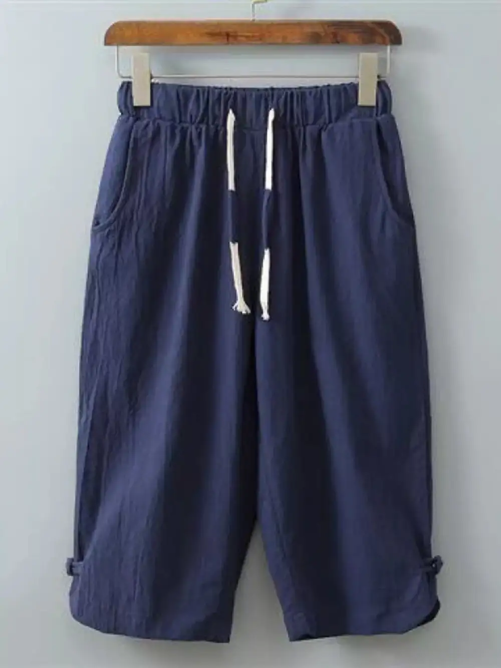 Men's Plus Size Casual Cropped Pants with Drawstring
