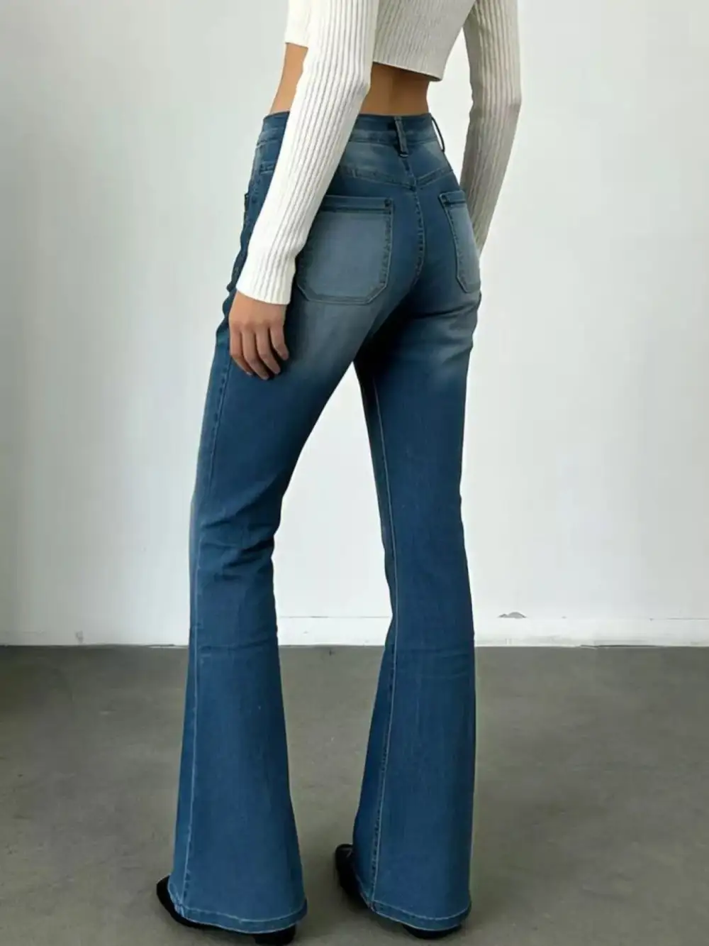 Versatile High Waist Flare Leg Button Denim Jeans