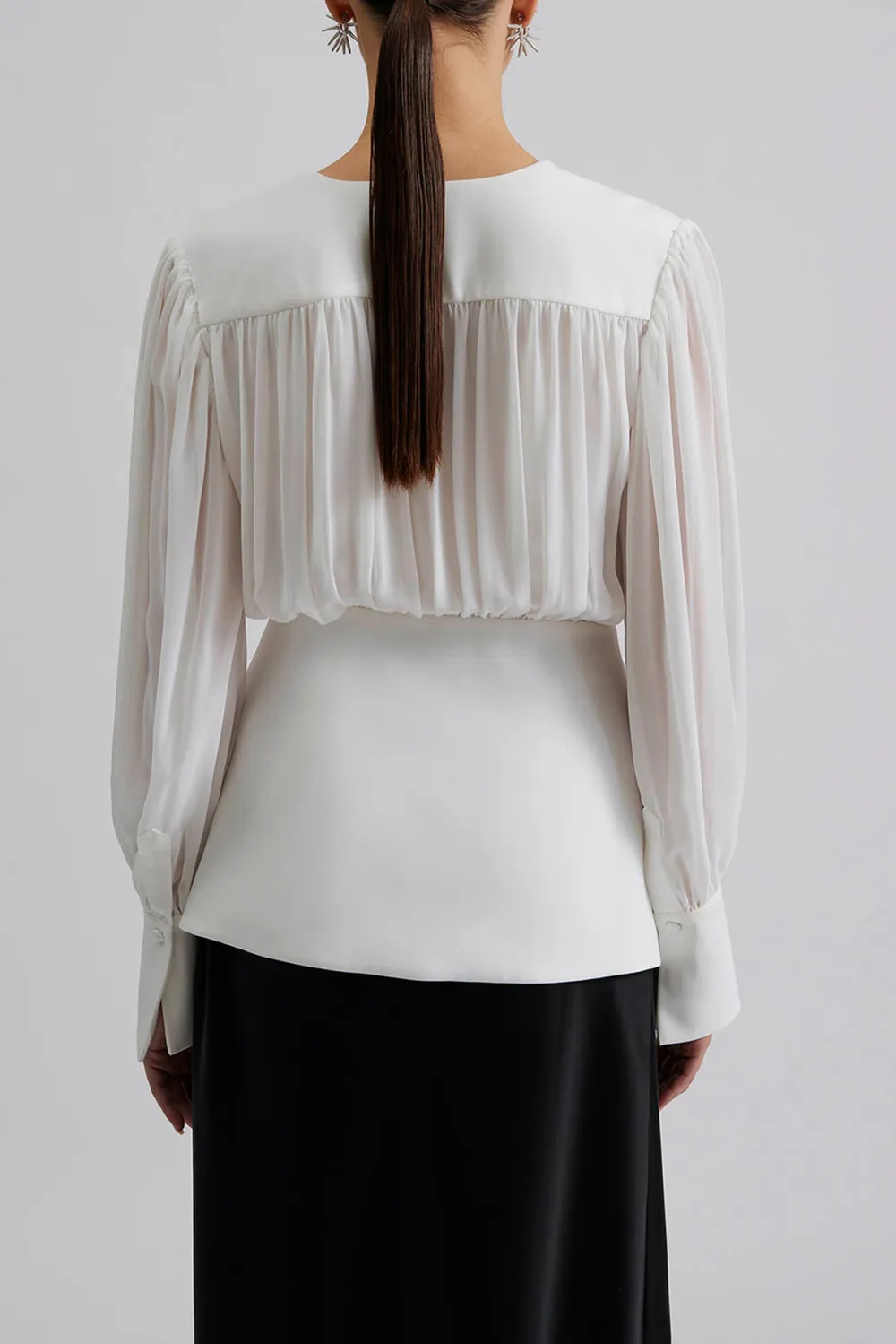 V Neck Puff Sleeve Blouse