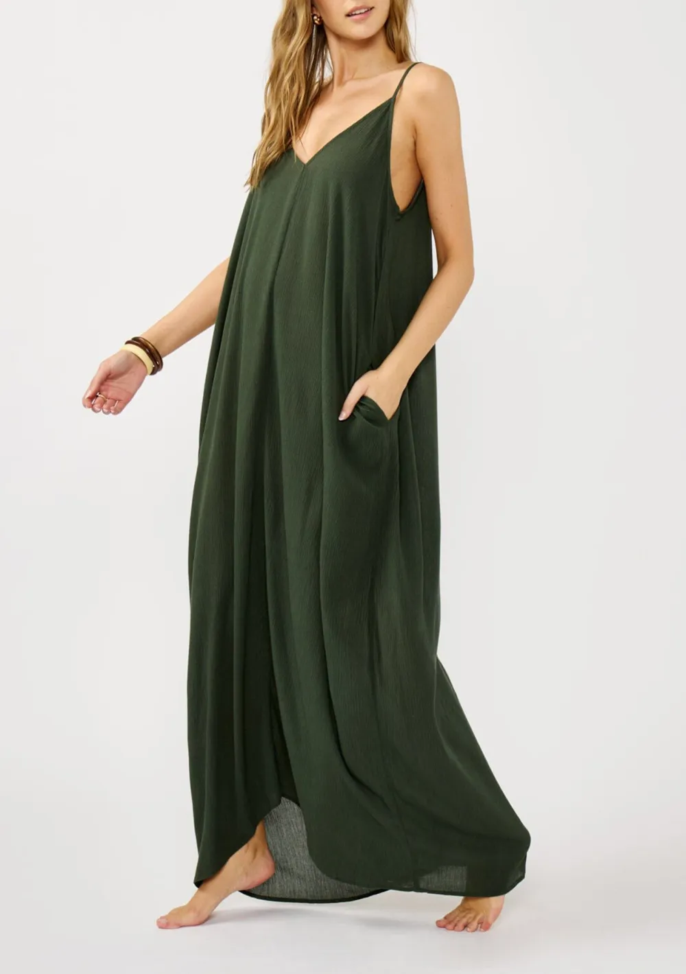 V-Neck Maxi Cami Dress with Pockets