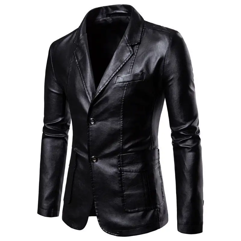 Slim Fit Leather-Look Blazer