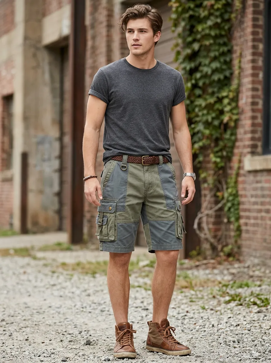 Men's Outdoor Casual Colorblock Multi-Pocket Cargo Shorts