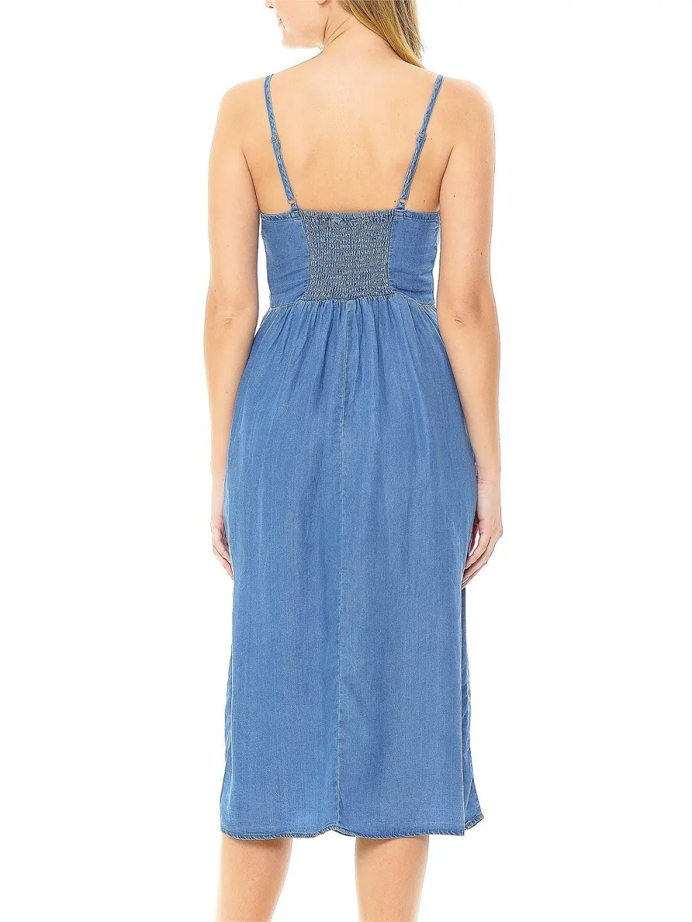 Light Blue Button - Front Spaghetti - Strap Dress