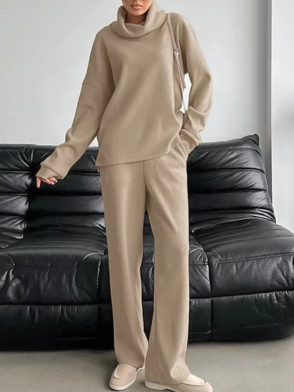 Relaxed Turtleneck Long Sleeve Top and Pants Set