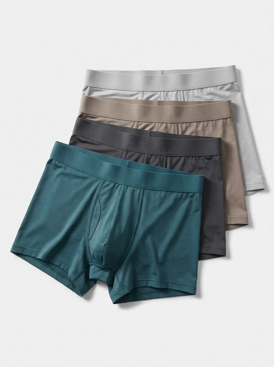 Breathable-Look Cotton Front Pouch Solid Men's Boxer Briefs Four-Pack