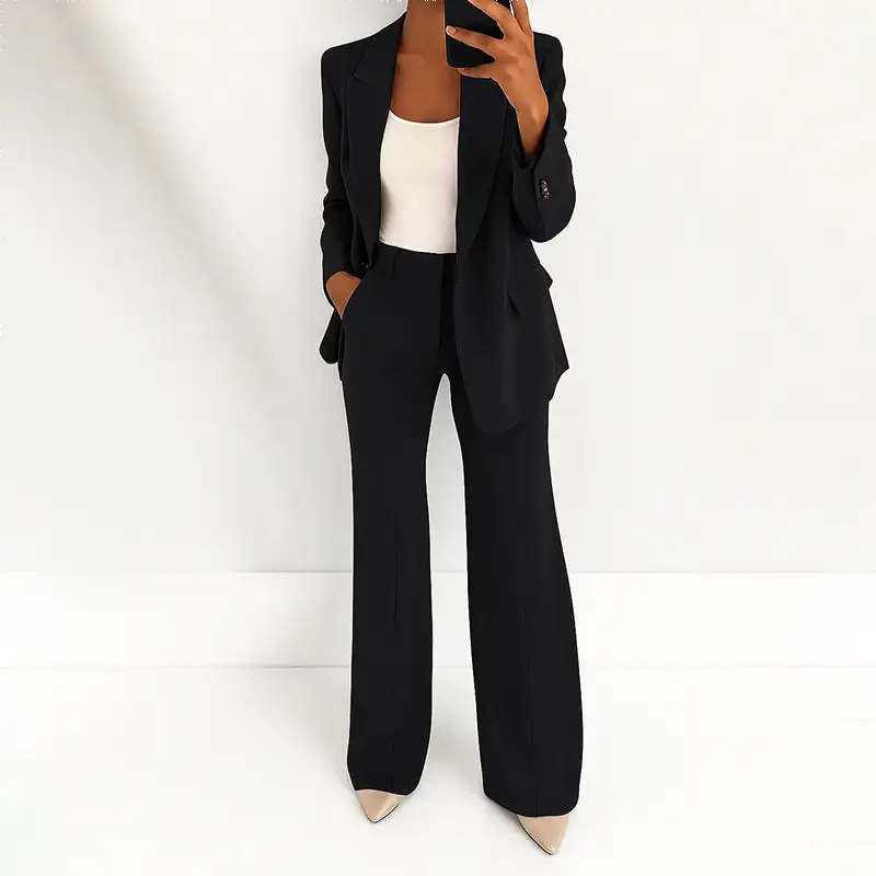 Women's High-Waist Wide-Leg Pants And Blazer Set