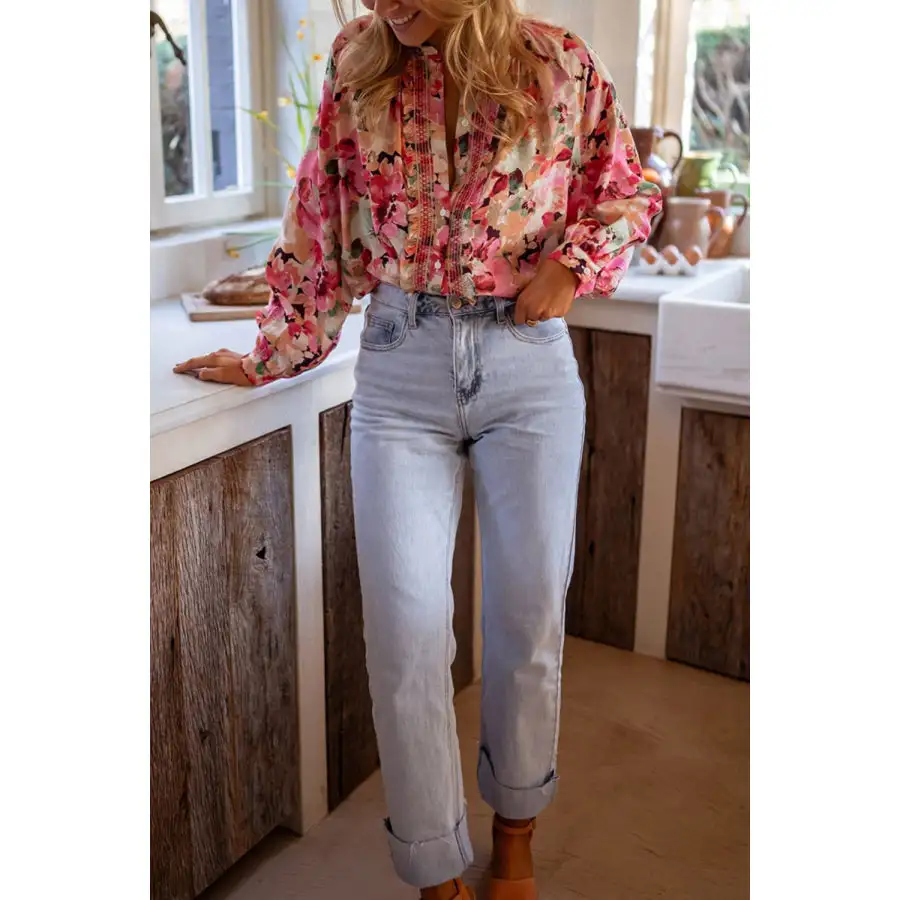 Frill Button Down Long Sleeve Shirt