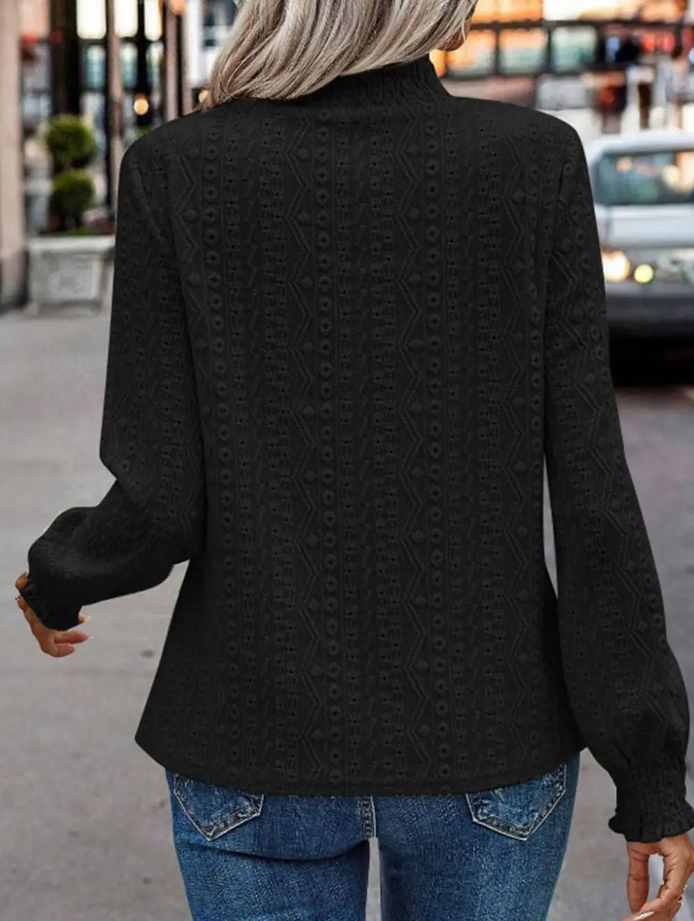 Jacquard Crew Neck Long Sleeve Tee
