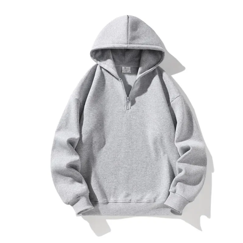 Autumn and Winter Men's Solid Color Sports Casual Zipper Hoodie Warm Lightweight Pullover Beige