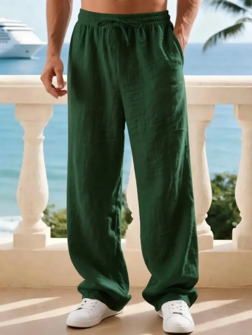 Men's classic linen casual straight-leg pants, breathable, comfortable, and stylish long pants
