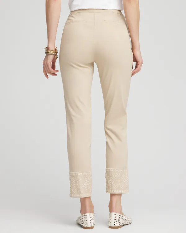Embroidered Ankle Lace Hem Pants