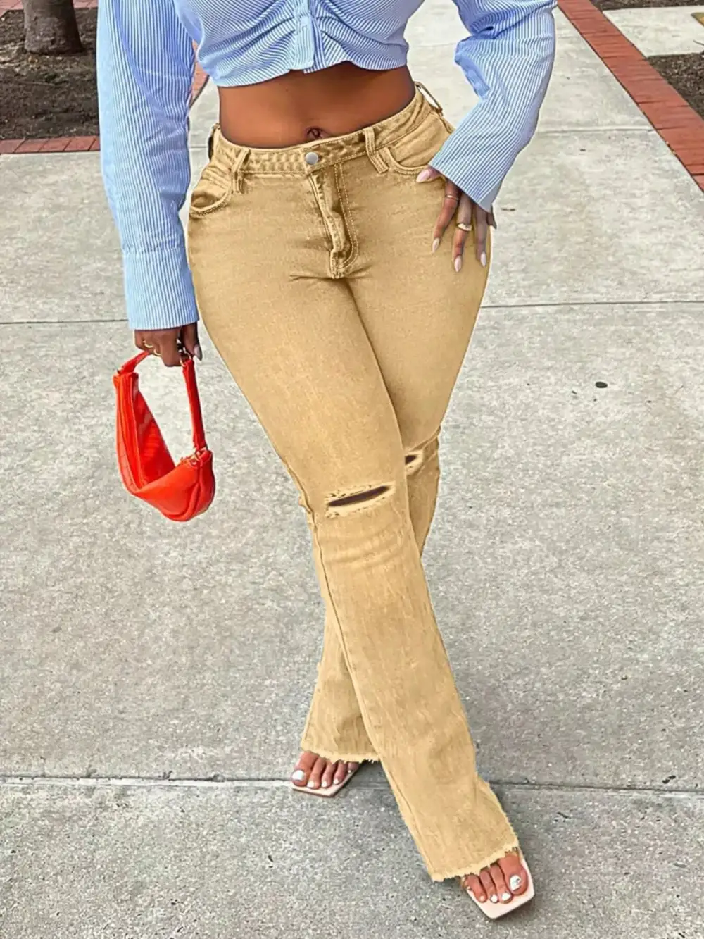Flare Leg Ripped Denim Jeans